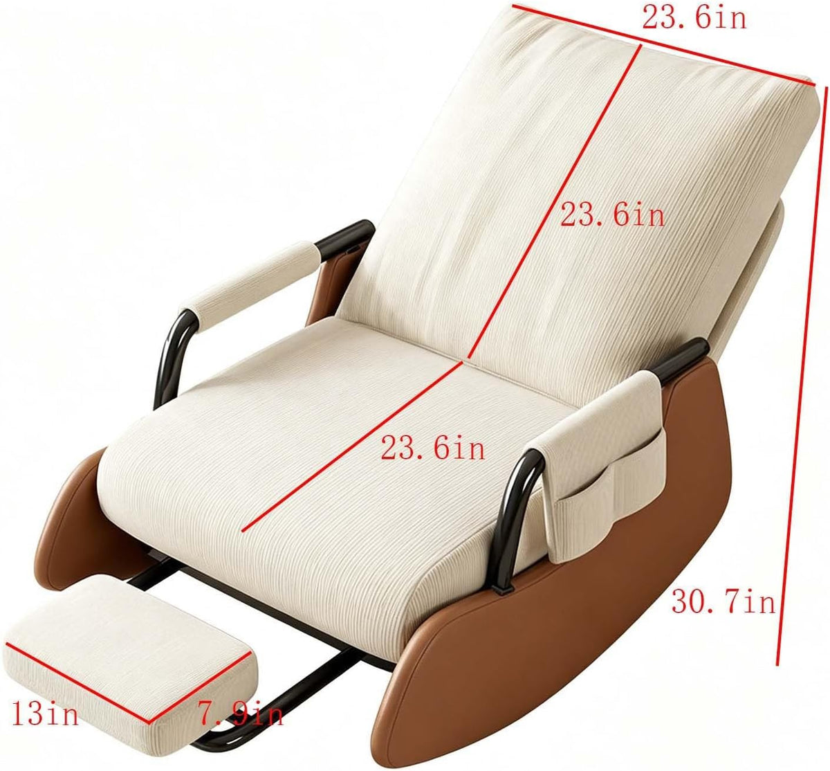 Ergonomic Folding Rocking Chair with Footrest,Folding Rocking Chair | Single Lazy Relax Chair with Arm Storage Pocket for Reading Napping Lounging
