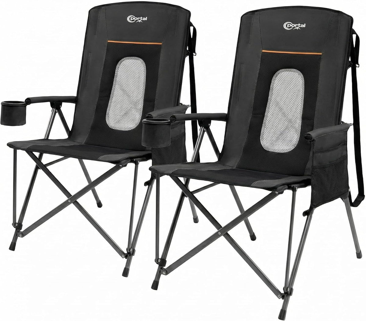 Portal Oversized Folding Camping Chair High Back Portable Lawn Chairs for Adults Outdoor Sports with Hard Armrest Cup Holder，Supports 400LBS, 2P Black