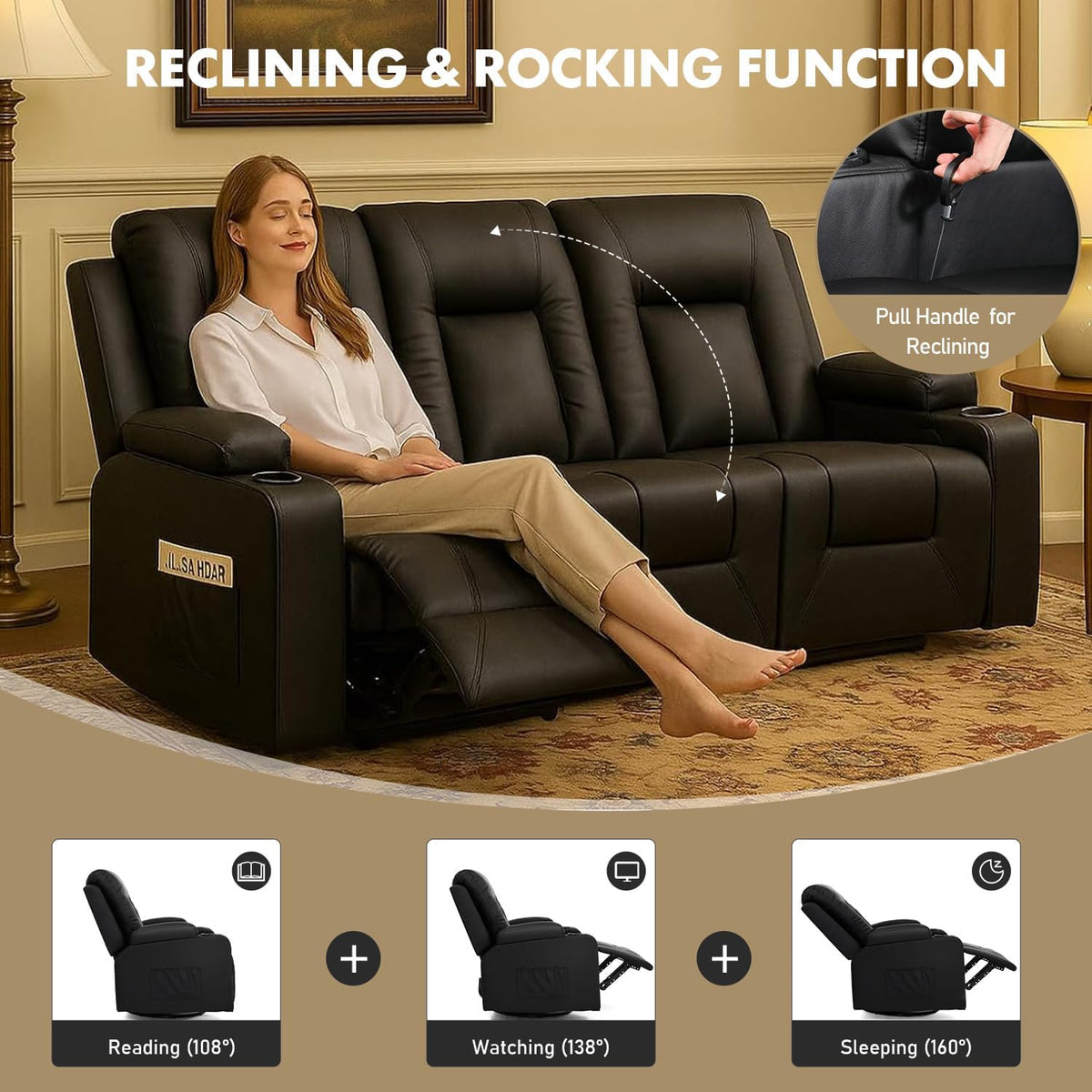 LUCKLIFE Faux Leather Recliner Sofa Set,Manual Living Room Furniture Sets | 3 Seat Reclining Sofa Couch and Loveseat with Cup Holders for Meeting Room,3+2