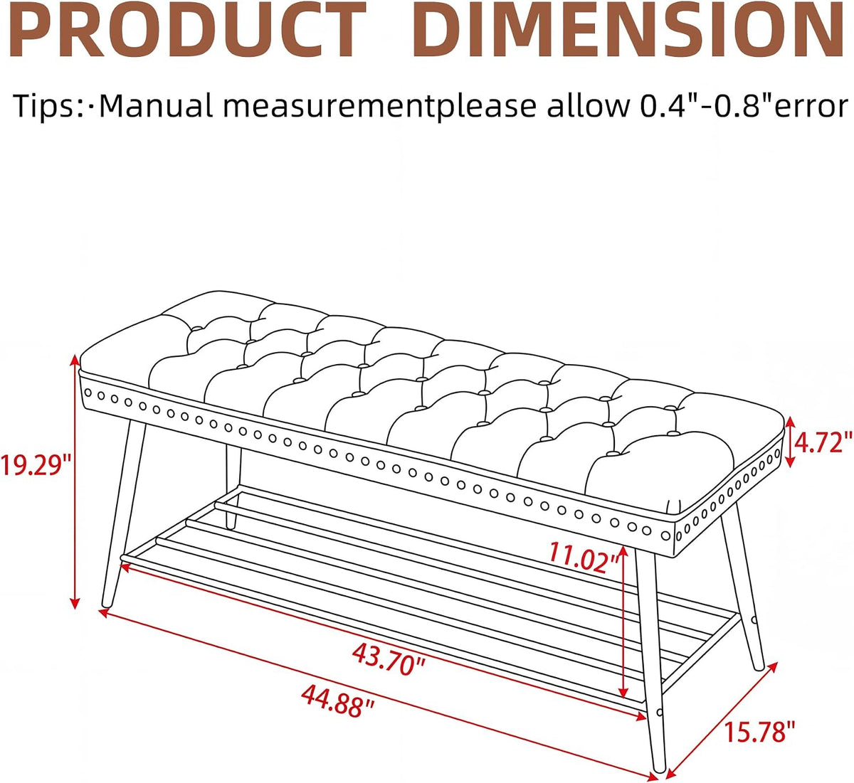 Mistpople Thick Cushioned Shoe Bench, Entryway Bench with Metal Shoe Rack, Upholstered Tufted Ottoman Bench for Bedroom, End of Bed Bench, Farmhouse Style Storage Bench for Hallway, Living Room