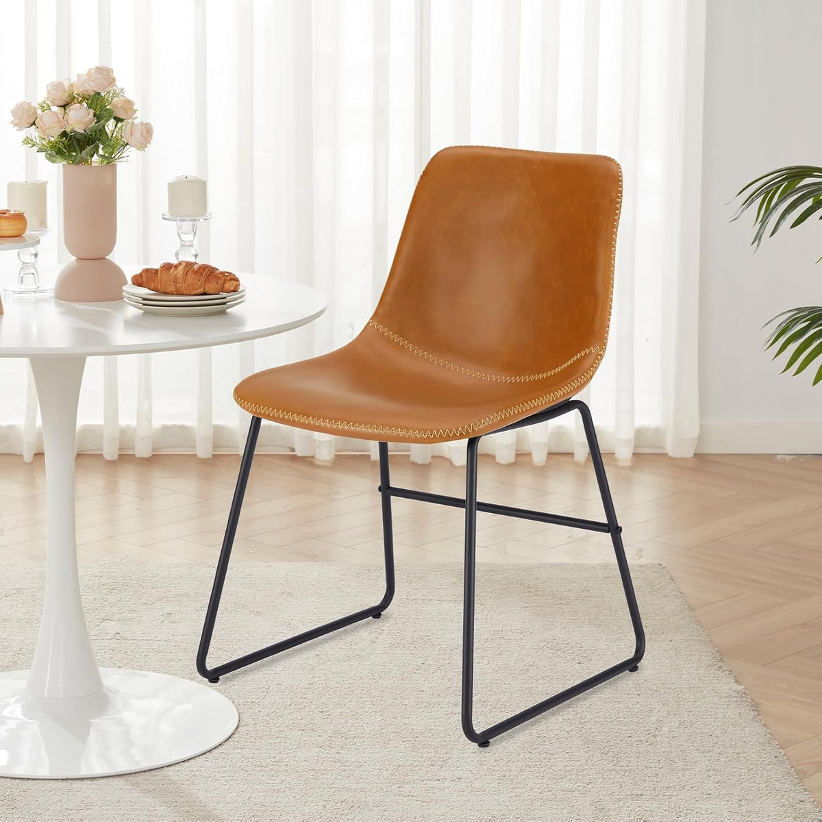 Soohow Mid-Century Modern Dining Chairs Set of 4, Faux Leather Upholstered Kitchen Chairs with Metal Legs, Comfortable Dining Room Chairs for Home