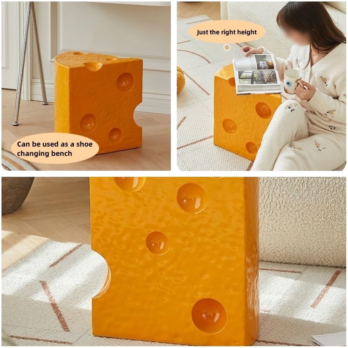 Coffee Table Cheese-Shaped Triangle Resin Side Table Multifunctional Sofa Stool Nightstand for Small Living Room Long-Lasting(Purple,L)