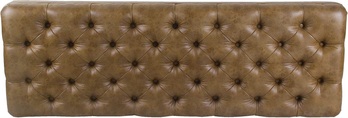 HomePop Large Upholstered Tufted Bench – Light Brown Leather