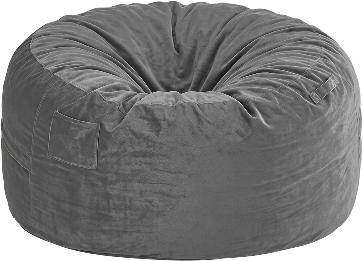 Homguava 6FT Bean Bag Chairs for Adults,Giant Adult Bean Bag Chair,BeanBag | Large Beanbag Chair with Foam Filled,Bean Bag Sofa with Handle&Pocket,Washable Velvet Cover Bedroom,Living Room-Grey