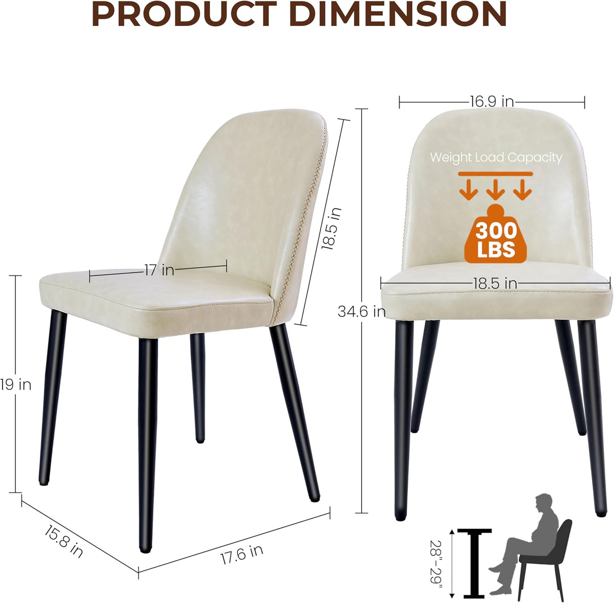 Set of 4 Mid-Century Modern Dining Chairs, Beige Faux Leather Upholstered Kitchen Chairs with Metal Legs, Comfortable Side Chairs for Dining Room, Living Room, Cafe & Hotel