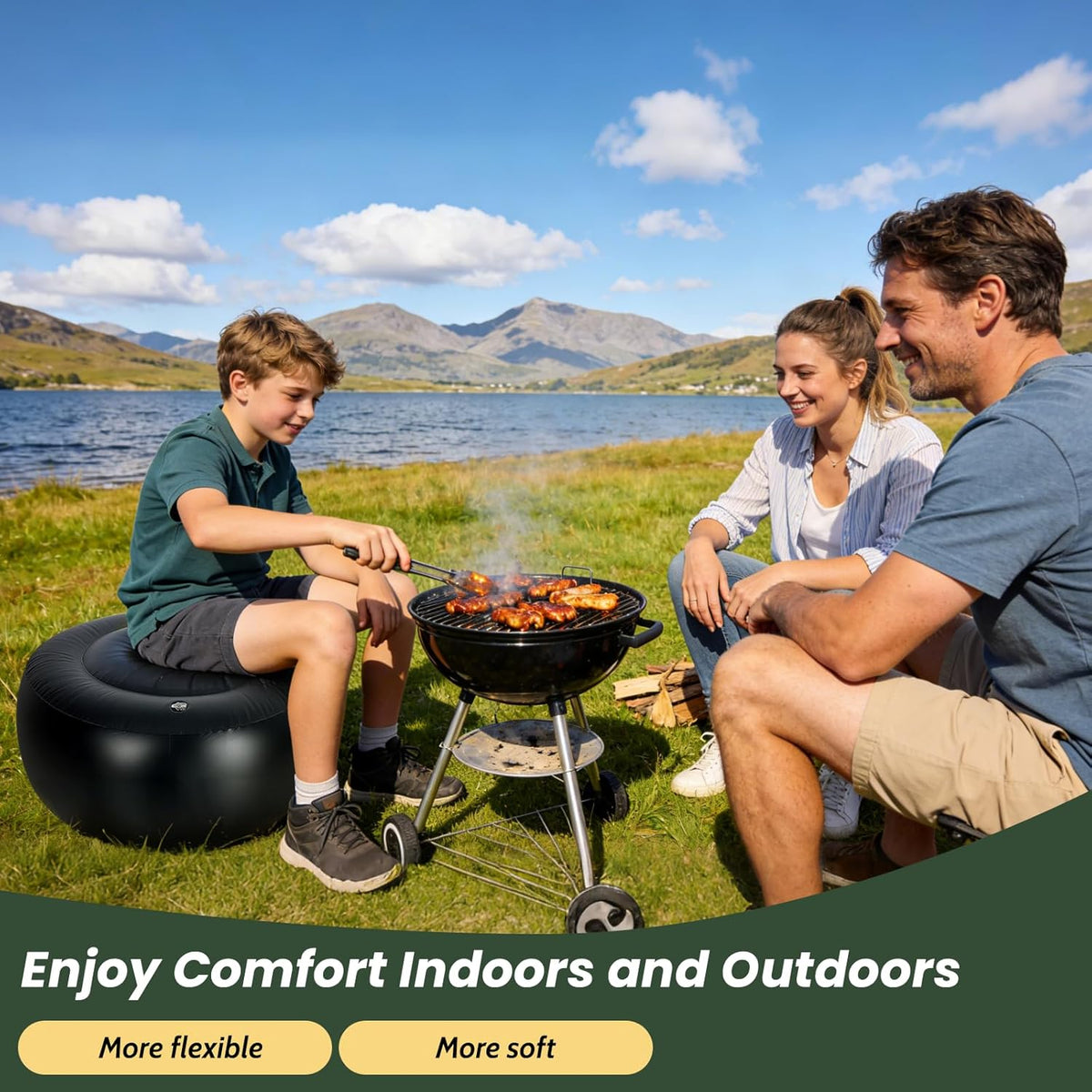Inflatable Round Ottoman, Pouf Ottoman Filler, 55x30cm PVC Waterproof Outdoor Ottomans for Patio, Living Room, Bedroom, Camping or Garden, Portable Inflatable Foot Rest Pouf for Adults, 2PCS