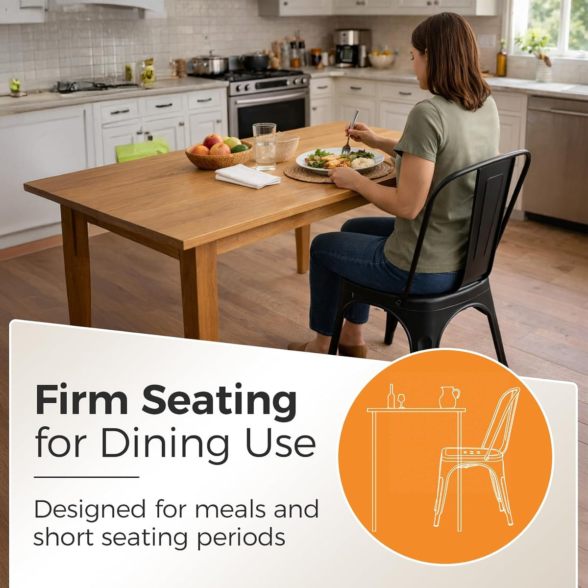 Metal Dining Chairs with Backrest, Stackable, Matte Black, 6 Pack | Easy Assembly, Non-Slip Feet, 330 lb Capacity, Kitchen, Restaurant, Cafe, Pub, Covered Patio