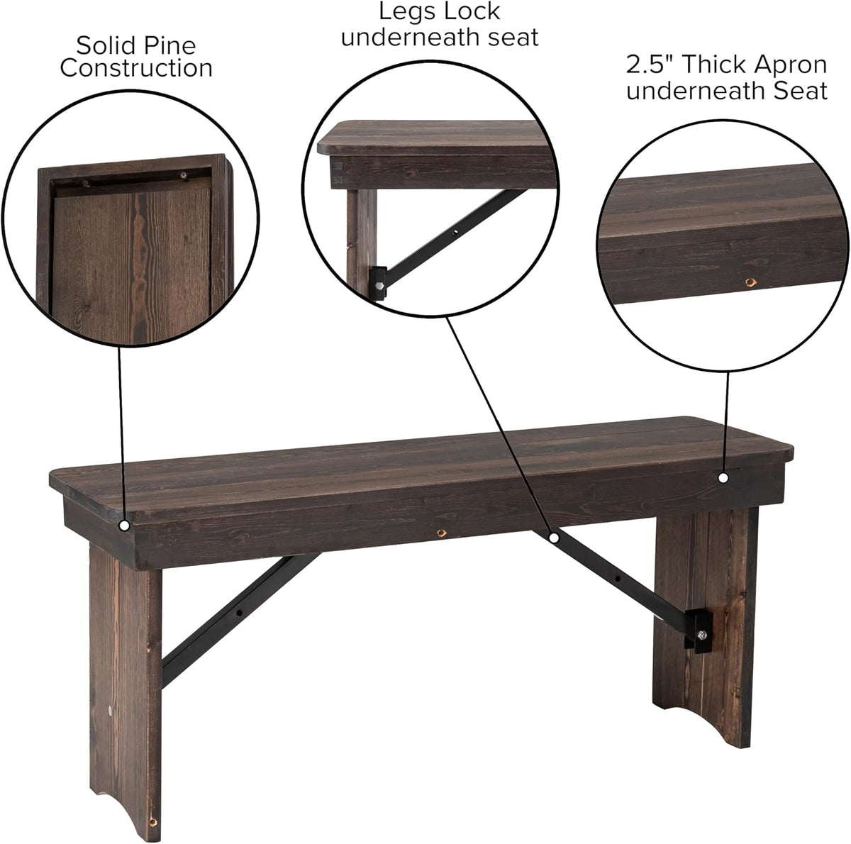 Taylor & Logan Ingles 40'' x 12'' Mahogany Solid Pine Folding Farm Bench