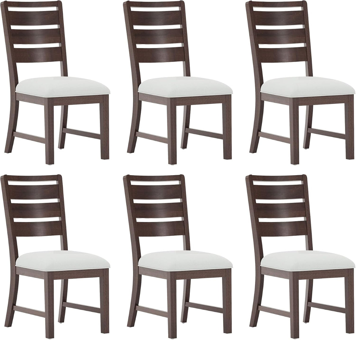COLAMY Wooden Dining Chairs Set of 6, Farmhouse Upholstered Dining Room Chairs with 3.5" Thick Cushion, FSC Solid Wood Ladder Back Kitchen Chairs for Home and Restaurant, Easy Clean,Brown