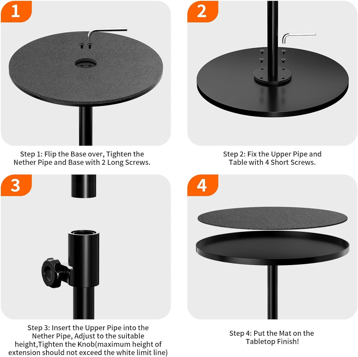 Metal End Table, Height Adjustable Side Tables Living Room, Small Side Table for Small Spaces Round Drink Table TV Tray Table for Living Room, Bedroom, Balcony, Office, Indoor & Outdoor