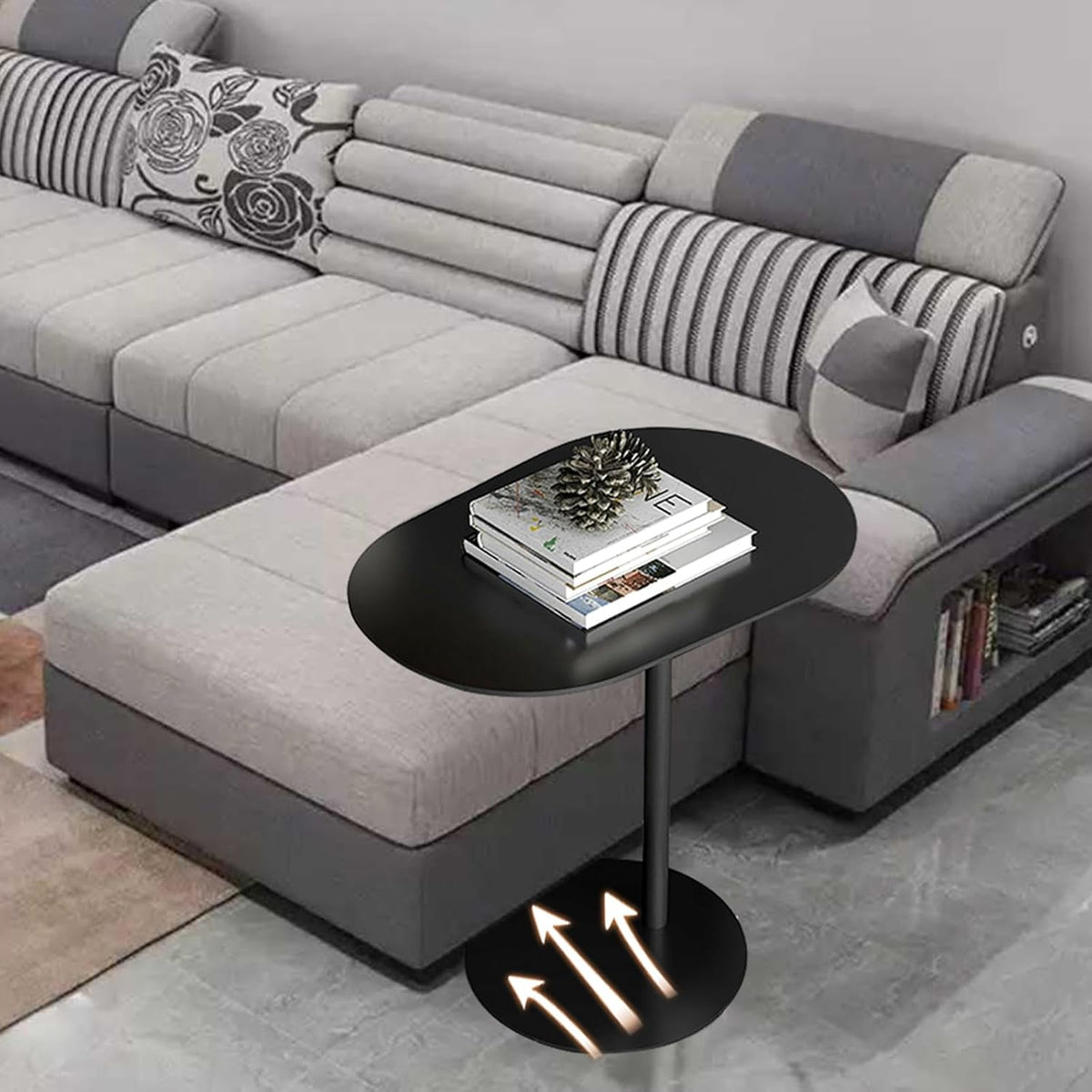 GFFQLXHTC-Shaped Metal Side Table, Black Iron End Table for Small Space, TV Tray Slides Under Couch Sofa, Laptop Table for Living Room Bedroom Bathroom (White, Height - 27.6in)