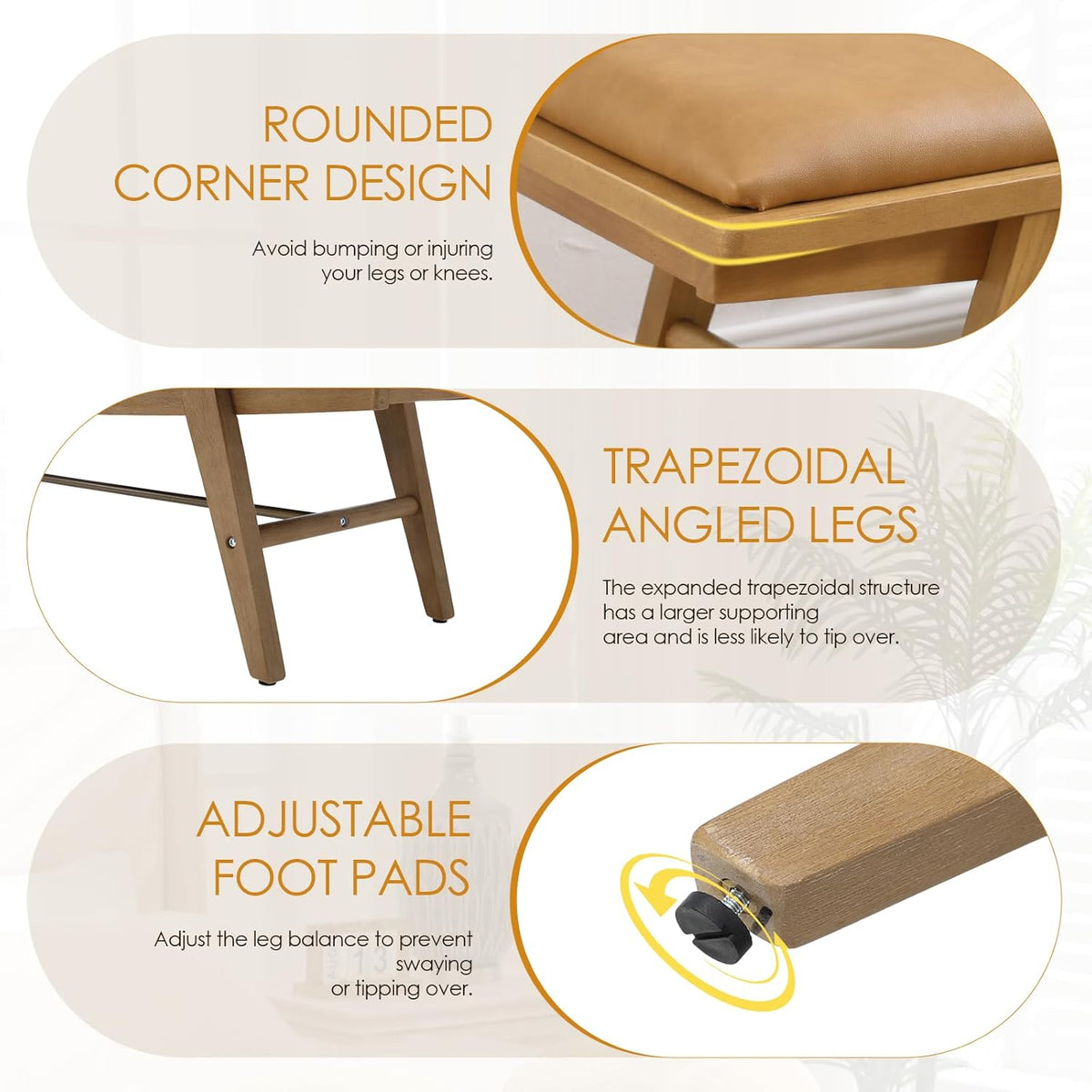 51'' Entryway Bench Leather Upholstered Shoe Benches Farmhouse Dining Table Benches for for Hallway Living Room Bedroom End of Bed, Brown