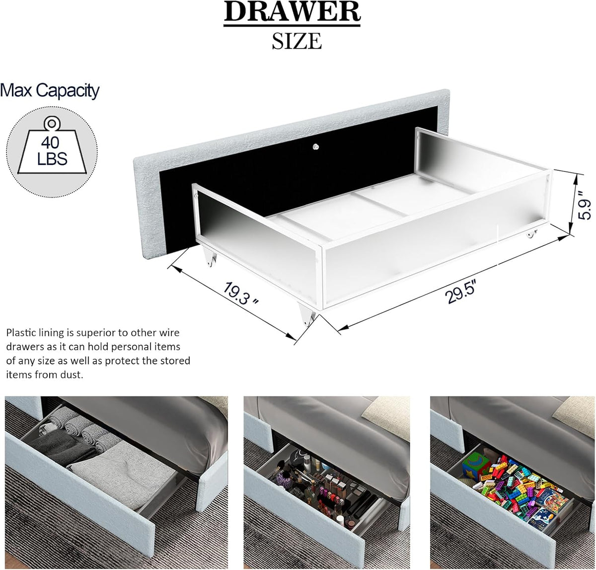 Queen Size Storage Bed Frame with 4 Drawers, Ivory Boucle Upholstered Platform Bed, Vertical Channel Tufted Headboard, Metal Frame Support, No Box Spring Needed