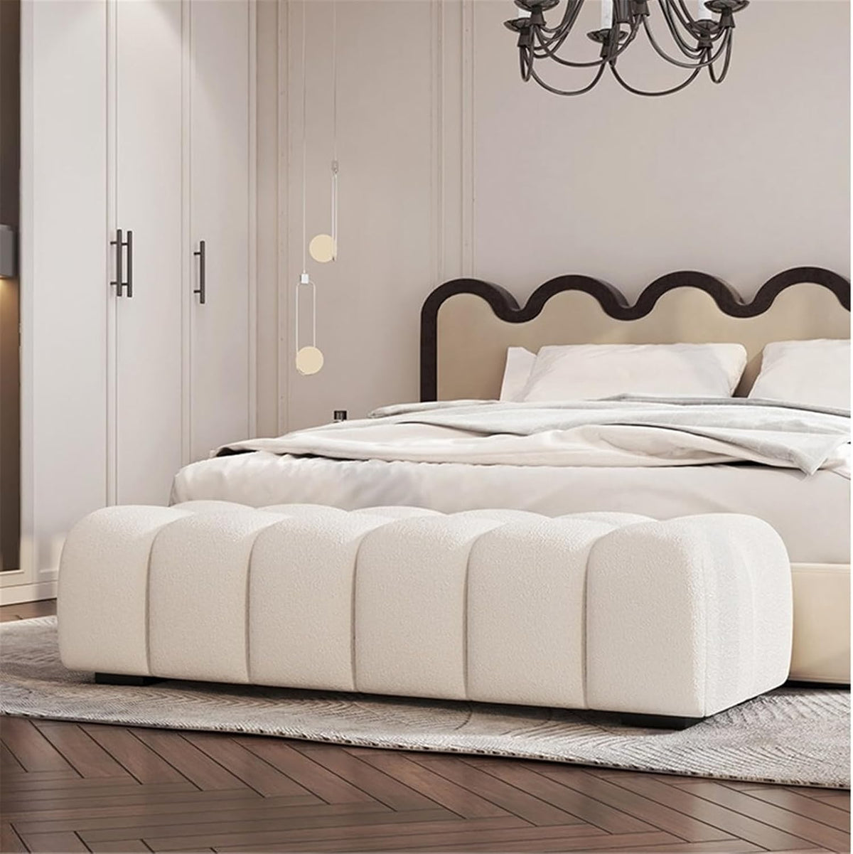 Modern Fabric Bed end Bench Long Bedroom Tatami Mat Dressing Room Sofa Wooden Shoe Changing Stool Entryway(XS)