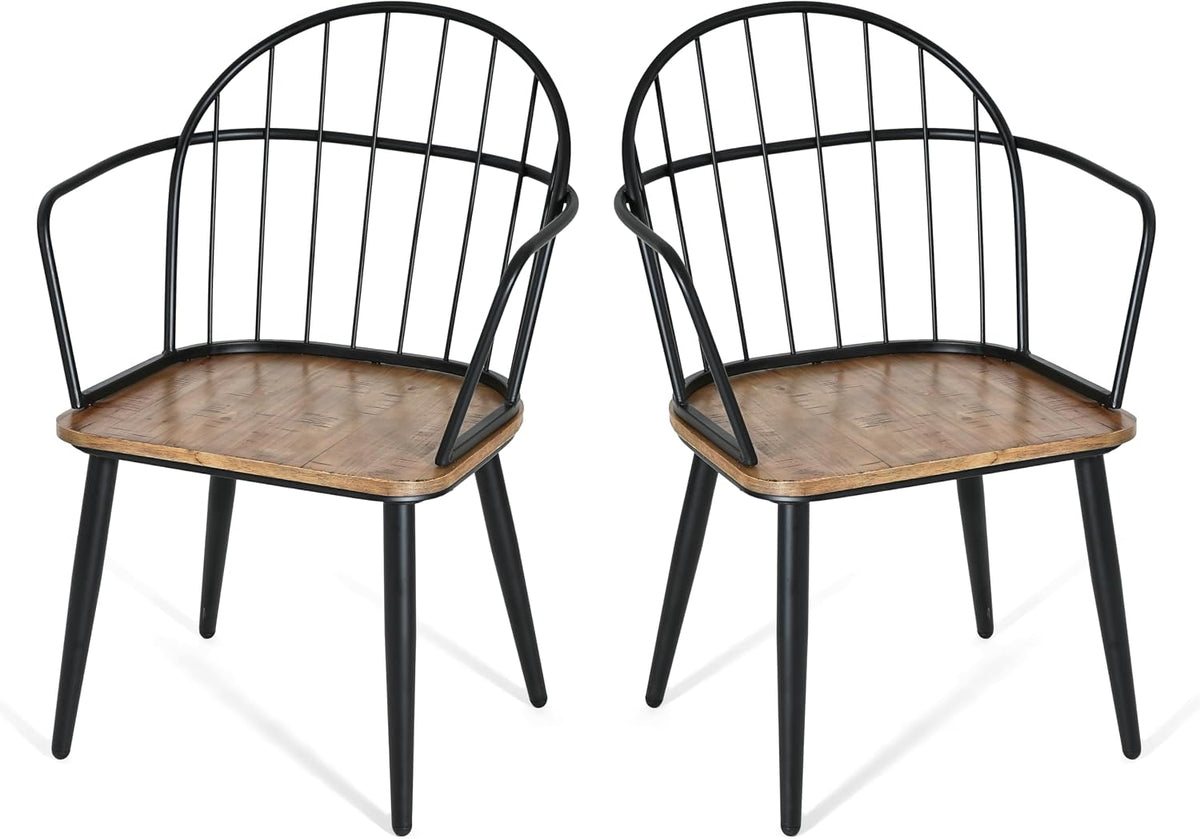 Christopher Knight Home Drats Dining Chairs Set of 2, Accent Dining Chair, Birch Finish Seating Kitchen Chair, Bucket Backrest Metal Frame Armchair, Industrial Dining Chair for Dining Room, Natural