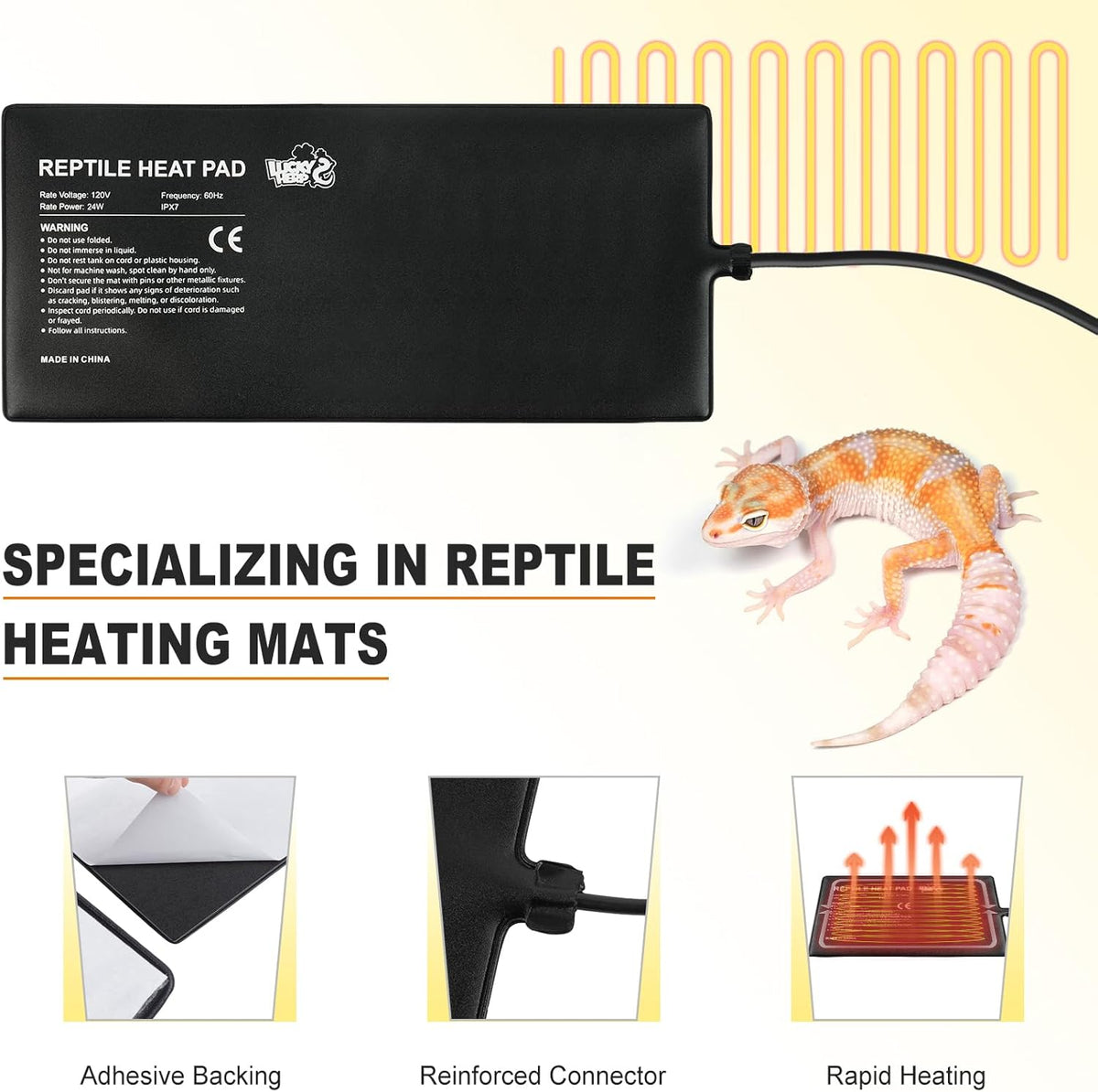 LUCKY HERP Reptile Heating Pad 24W 8X18 Inch with Thermostat, Under Tank Heater Terrarium Warmer Heat Pad and Digital Thermostat Controller for Hermit Crab, Turtles Lizards, Reptile