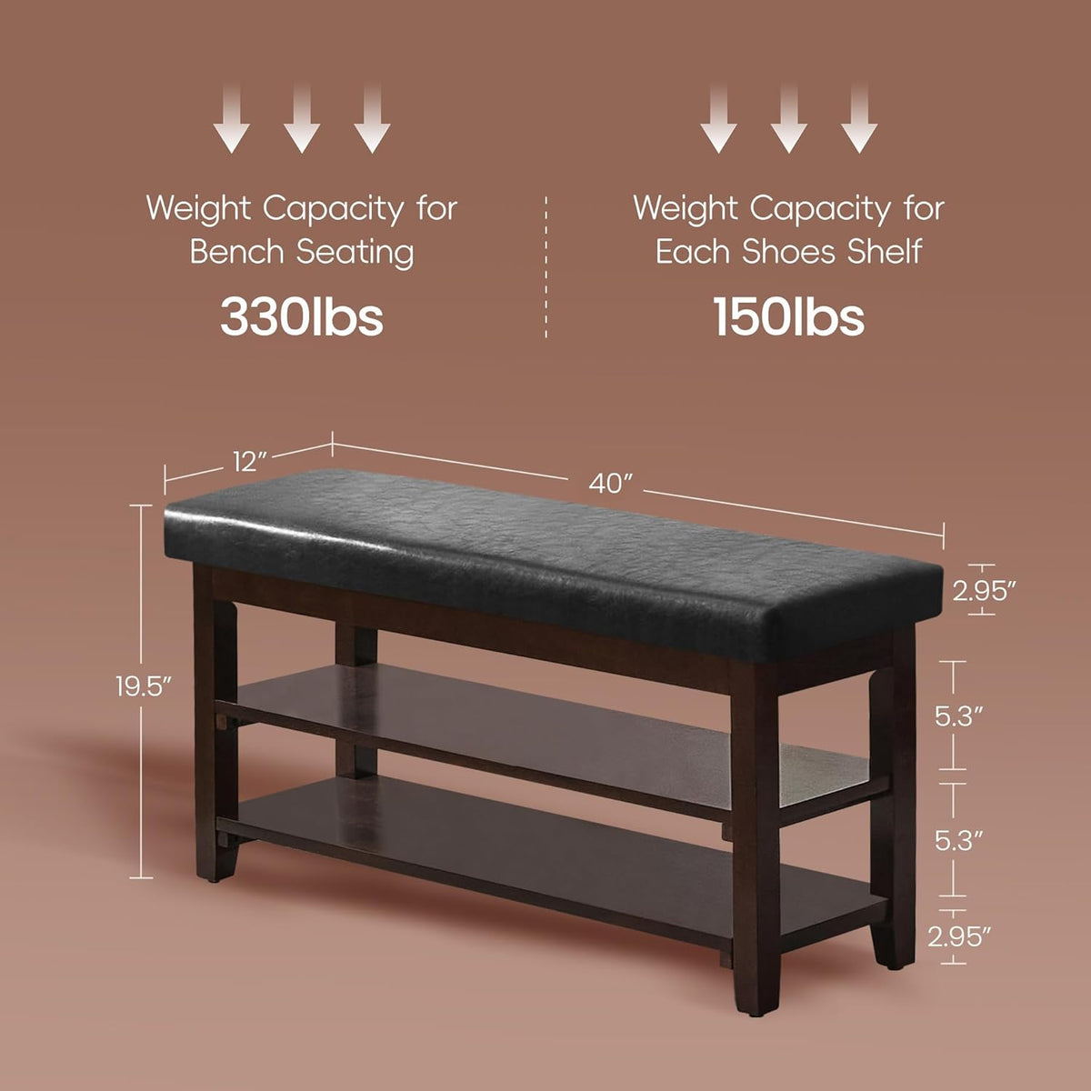 40" Shoe Bench with Leather Cushion, 2-Tier Shoe Rack Entryway Bench, Wood Bench for Front Door Entrance, Mudroom, Hallway, Wooden Shoe Shelves, Shoe Organizer, Shoe Storage, Black