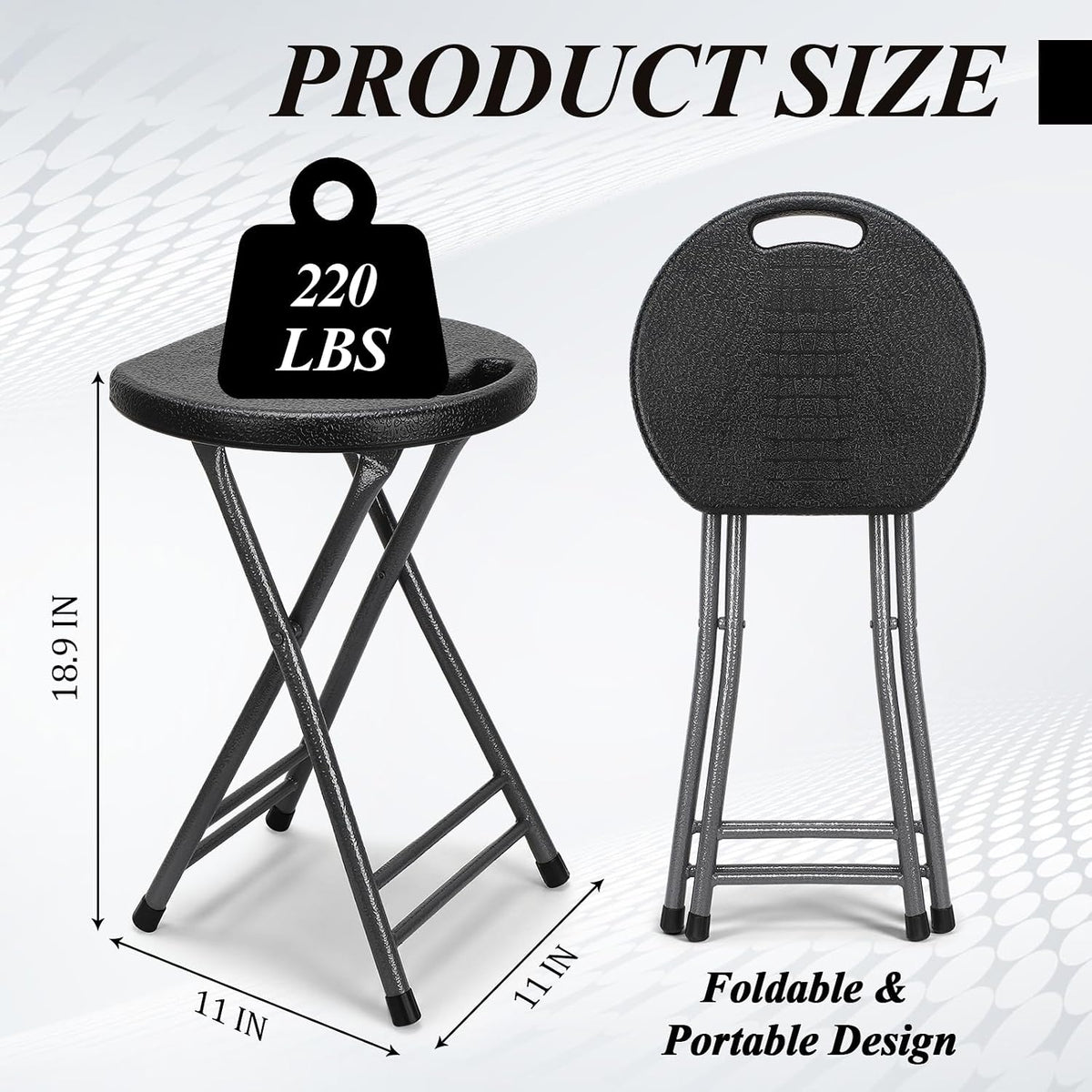 Novabright 6 Pack Portable Folding Stool with Handle, Sturdy Round Collapsible Chair, 18.9 Inch Thickened Steel Frame, Indoor and Outdoor Seating for Adults, Black