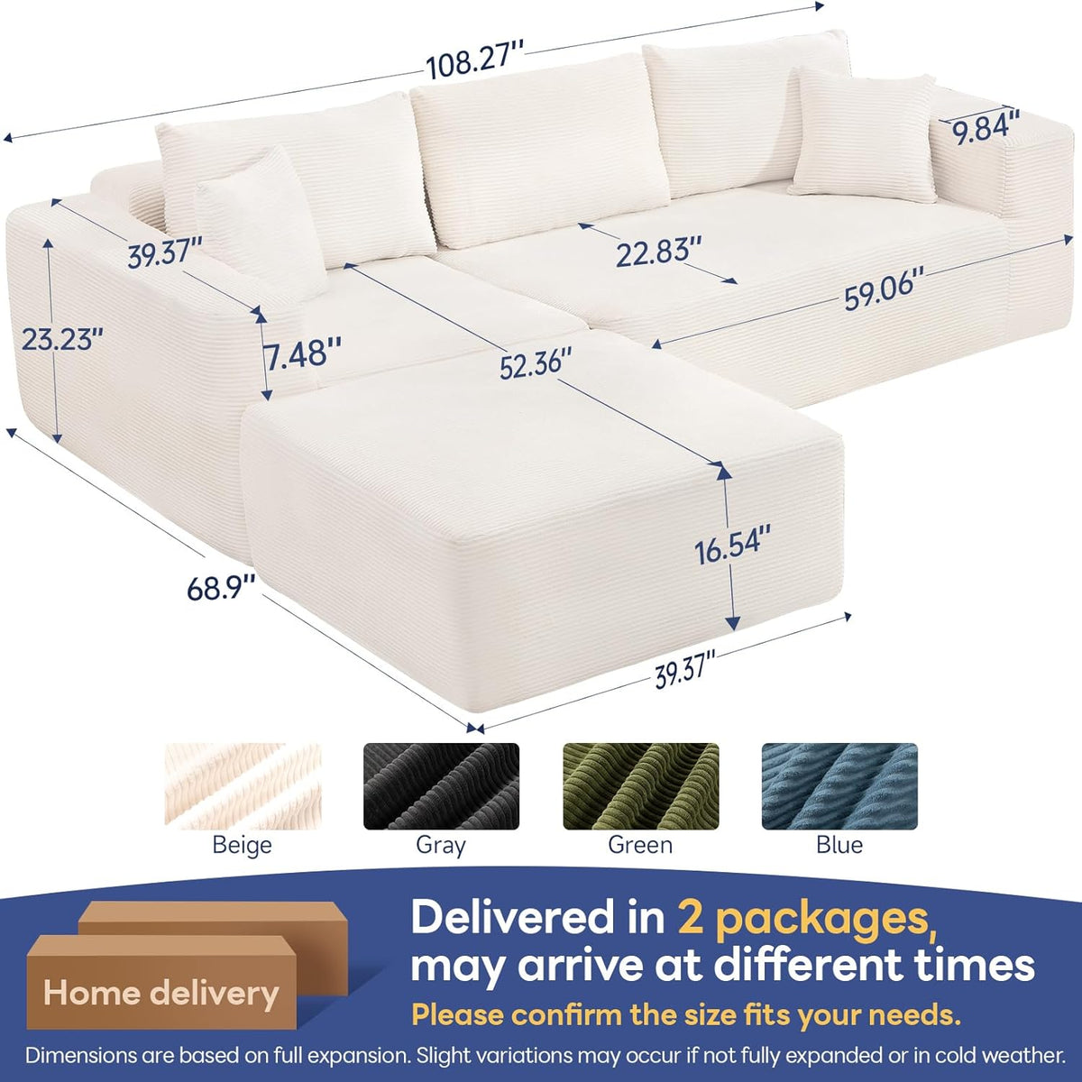 Brage Living 2026 New 108" Cloud Sectional Couch, Comfy Modular Sectional Sofa with Deep Seat, Sofa Couch with L-Shaped Chaise for Living Room, No Assembly Required (Beige, with Ottoman)