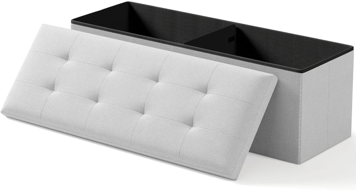 OS MOTOR Folding Storage Ottoman Bench, Light Gray, 43 Inches | Multi-Functional Ottoman Foot Rest, End of Bed Bench, Storage Chest, Living Room, Bedroom, Hallway, Entryway, 600 lb Capacity