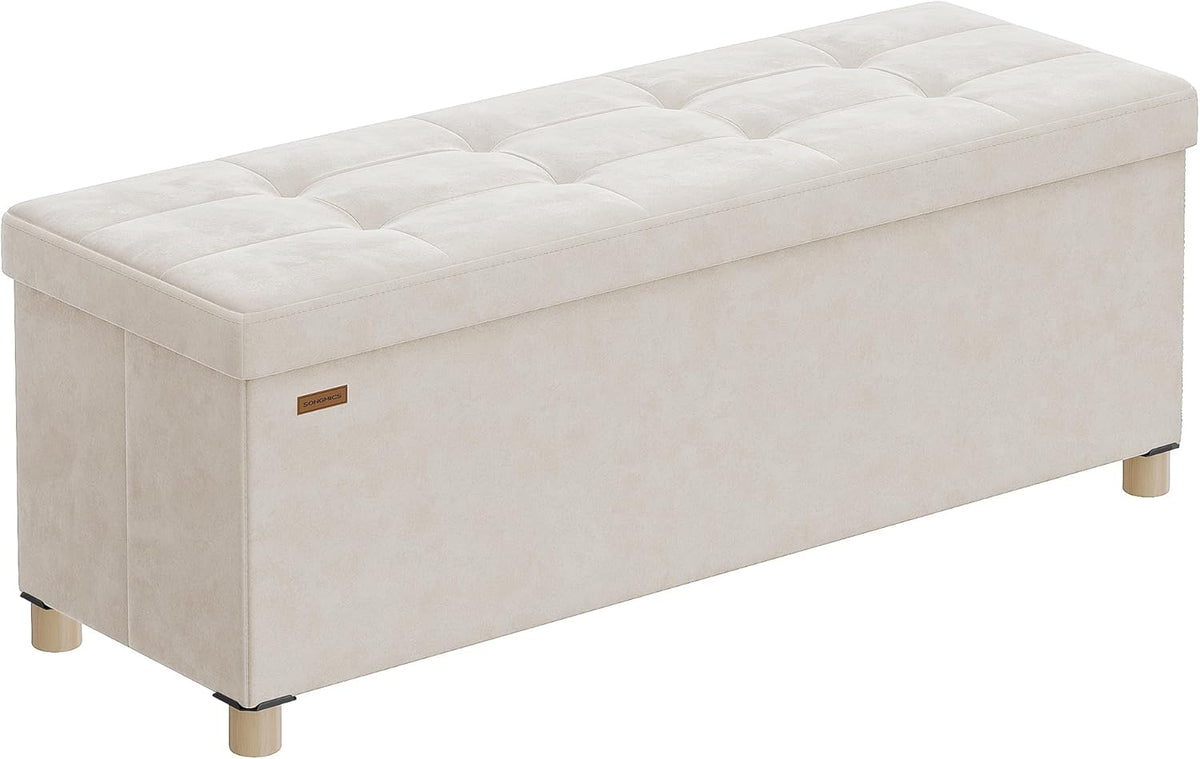 SONGMICS Storage Ottoman Bench with Legs, 43.3 Inches, 30 Gal. (112 L) | Bench with Legs, Velvet, for Living Room, Entryway, Cappuccino Beige and Ink Black, MELISA Collection ULSF0518W02