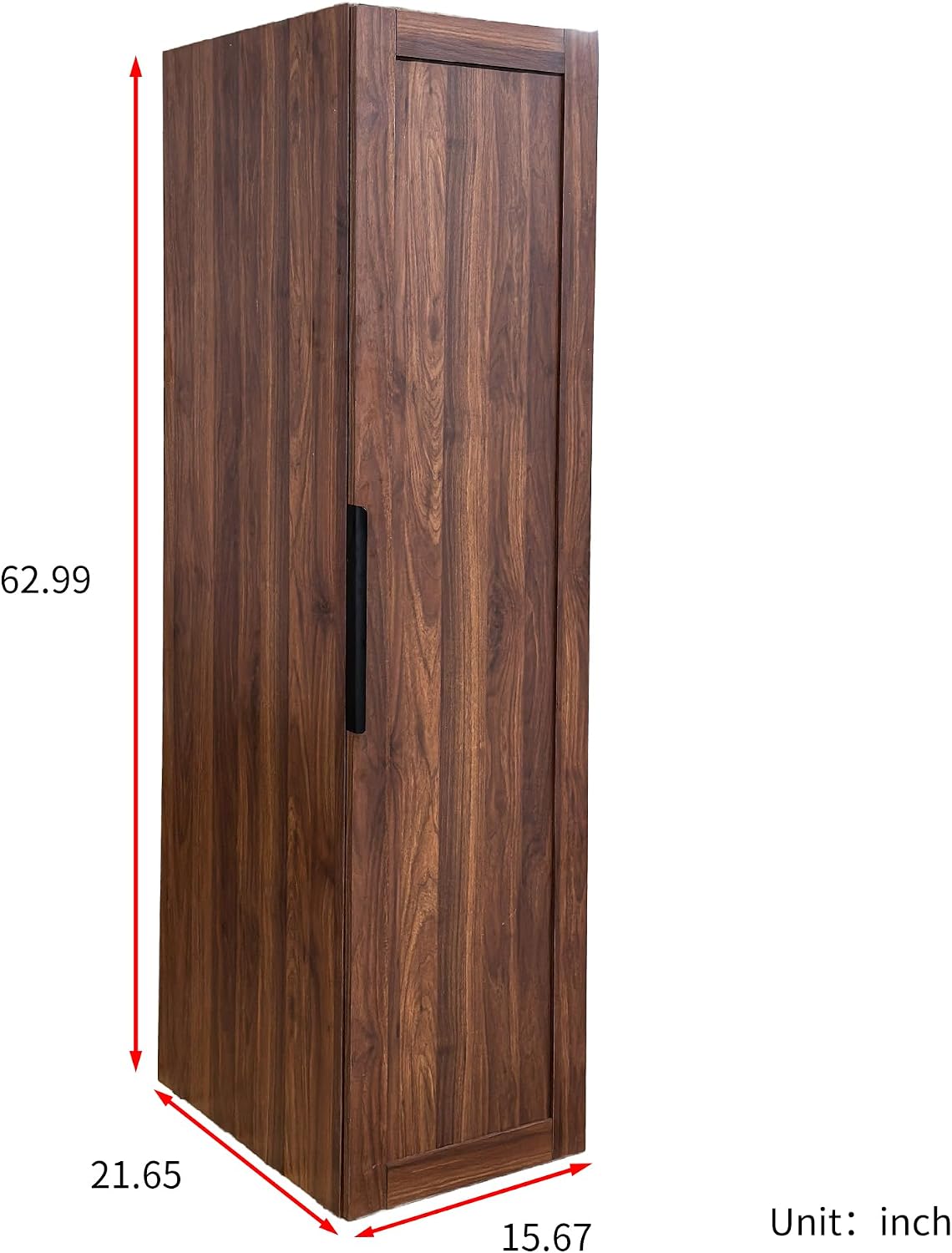 63 " Narrow Kitchen Pantry Storage Cabinet with Shelf & Side Racks (Walnut) | Slim Narrow Cabinet Single Door with Adjustable Shelves, Wheels & Side Racks, Easy Assembly for Kitchen Small Space