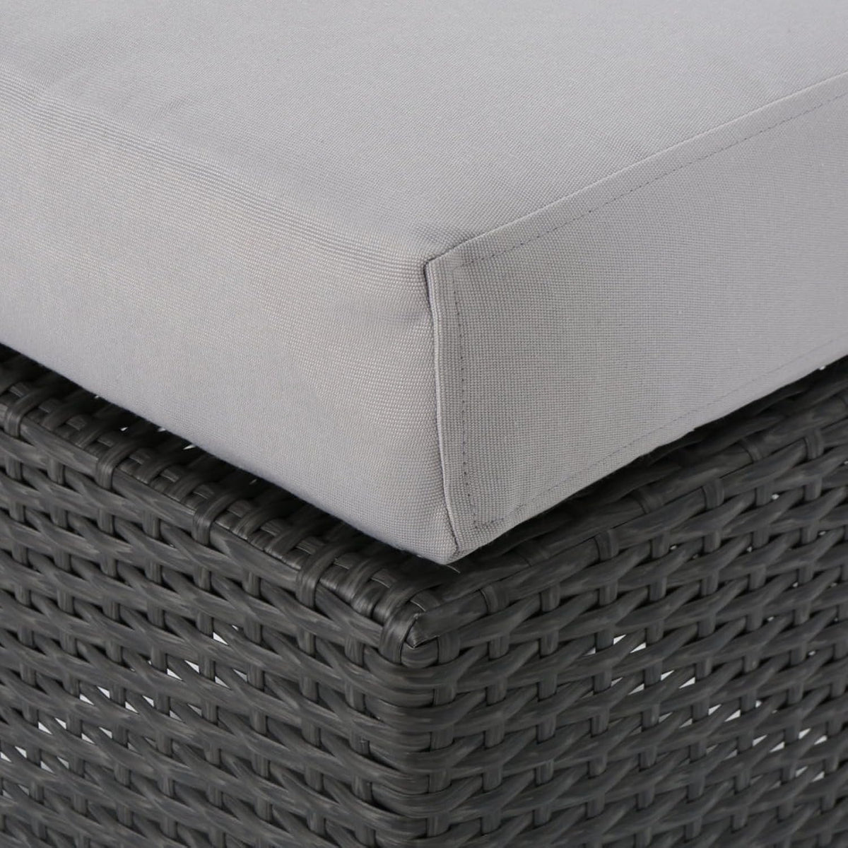 Hassyee PE Rattan Grey Patio Ottoman with Thick Cushions for Poolside, Lawn, Outdoor Square Foot Stool with Iron Frame for Living Room, Garden, Backyard, Classic Footrest