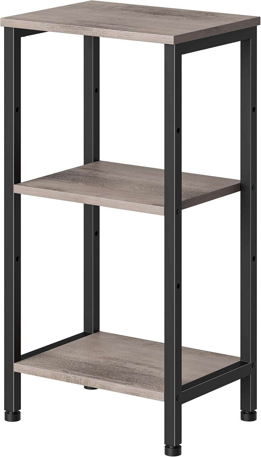 Asgolion Small Grey Side Table, Tall End Table with Adjustable Shelf for Living Room, Grey Nightstand, Accent Table Stand for Home Decor, Office, Greige