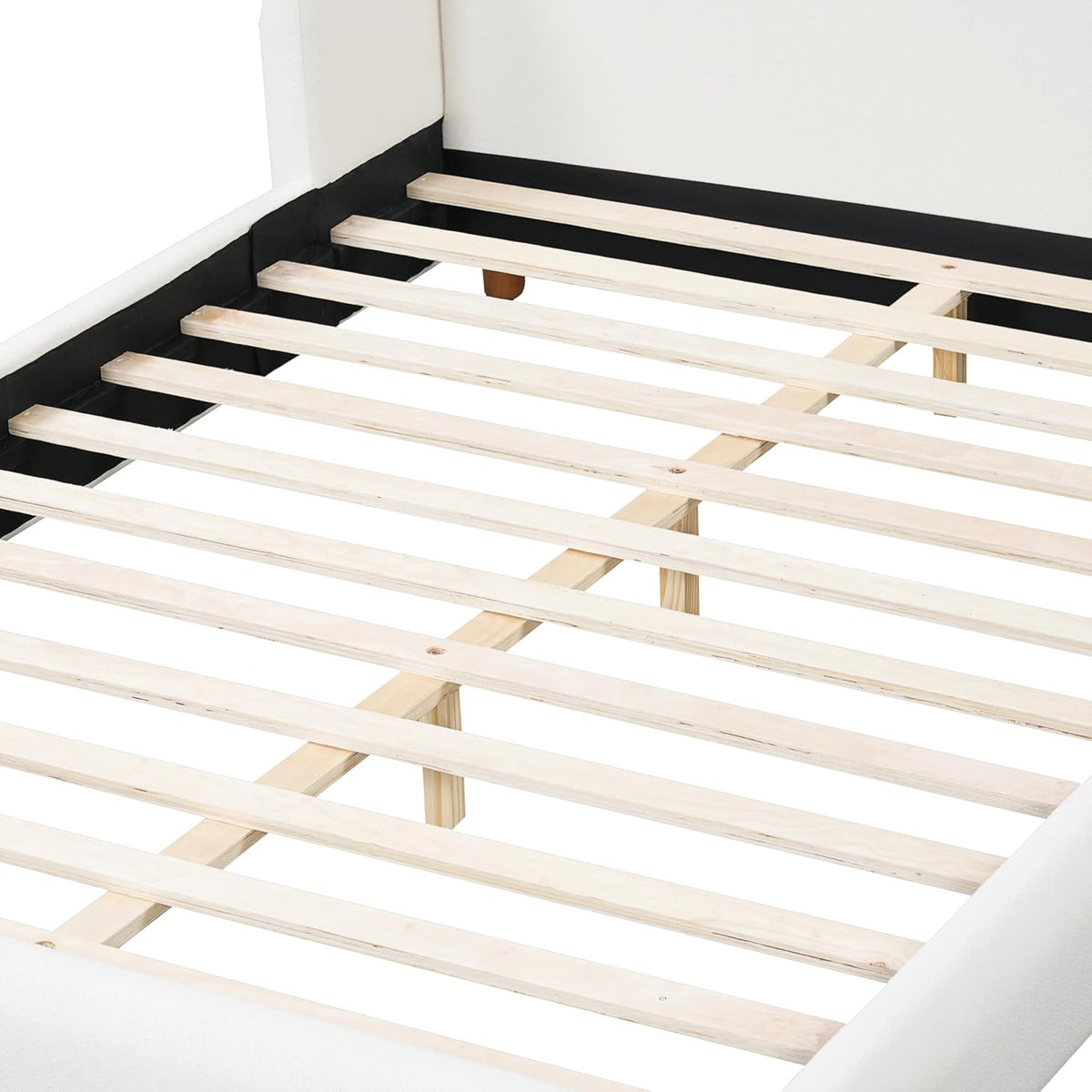 Christopher Knight Home Astry Boucle Upholstered Queen Size Bed Frame with Wingback Headboard, Modern Queen Bed Frame and Headboard, Wooden Slats Support, Easy Assembly, No Box Spring Needed, White