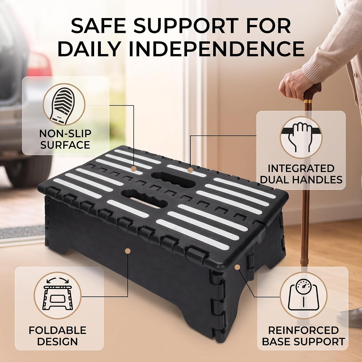 Generic Portable Folding Step Stool Nonslip for Elderly Assistant Lightweight Plastic 120KG Capacity 1 Unit