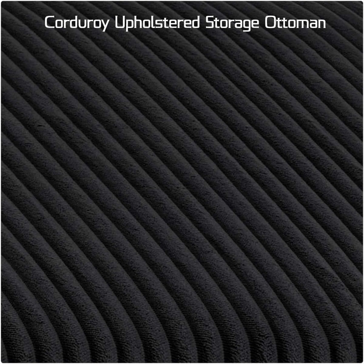 55" Corduroy Storage Ottoman Bench, Queen Bed, Black | End of Bed, Bedroom/Entryway/Closet, Window Seat, Lift-Top Storage, Tufted Button, Solid Wood Legs, for Queen & King
