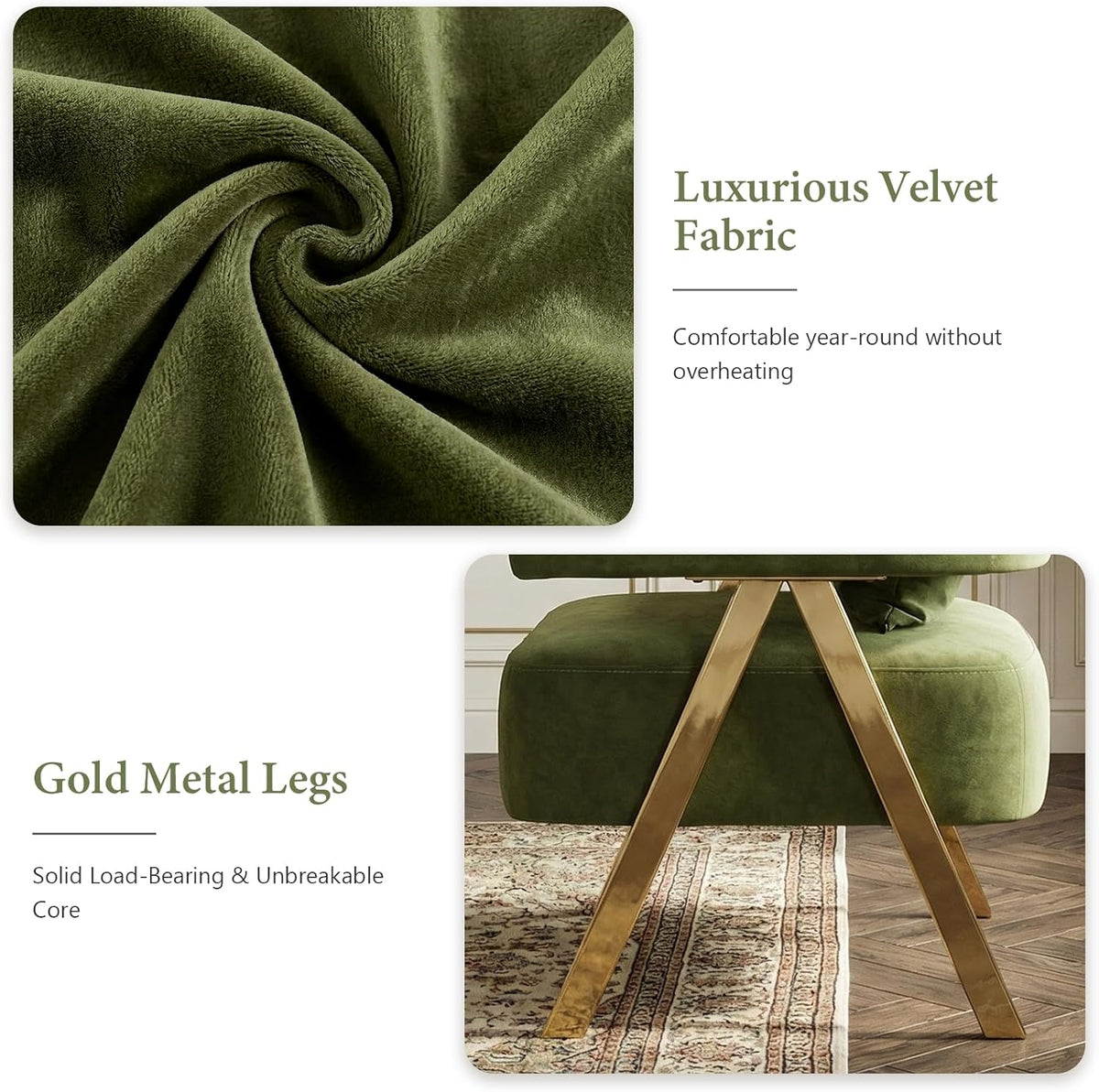 STHOUYN Modern Dining Chairs Set of 4, Upholstered Velvet Dining Room Chairs, Barrel Chairs for Kitchen with Golden Metal Legs, Curved Backrest (Green, 4 PCS)