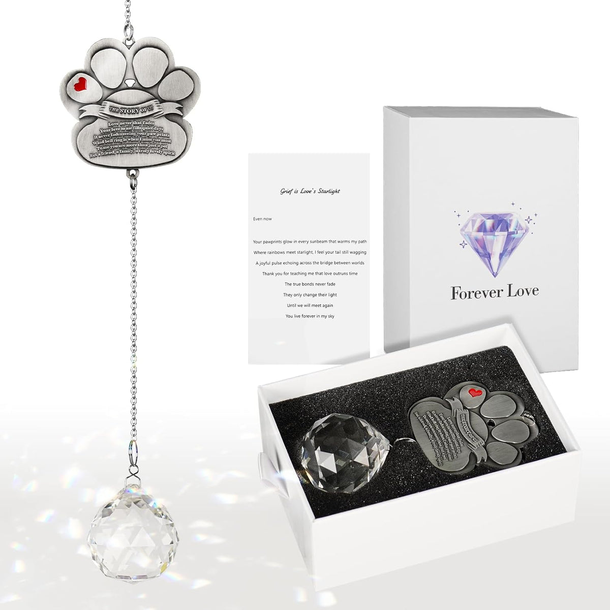 Pet Memorial Gifts for Loss of Dog Cat, Dog Memorial Crystal Suncatcher, Pet Passing Away Sympathy Gifts for Pet Lovers, Dogs Remembrance Rainbow Maker Ornament for Window Hanging, Garden, or Patio