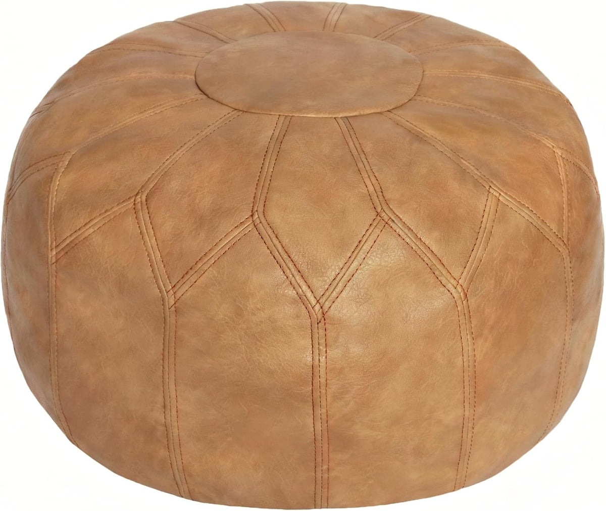 Thgonwid Unstuffed Moroccan Faux Leather Pouf Ottoman Cover with Storage - Boho Chic Multi-Use Footrest for Living Room, Bedroom, Patio - Round Ethnic Floor Cushion & Decorative Accent, Khaki