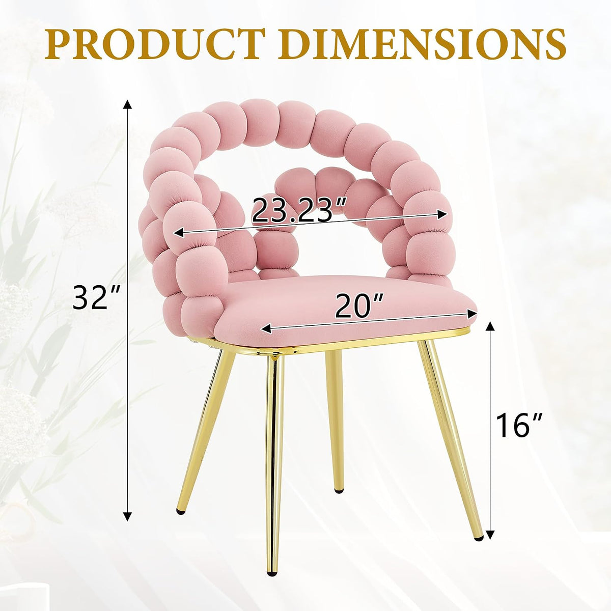 TesNus Velvet Dining Chairs Set of 2, Pink Upholstered Velvet Chairs with Gold Metal Legs, Modern Armchairs with Curved Backrest for Dining Room, Living Room, or Makeup Vanity