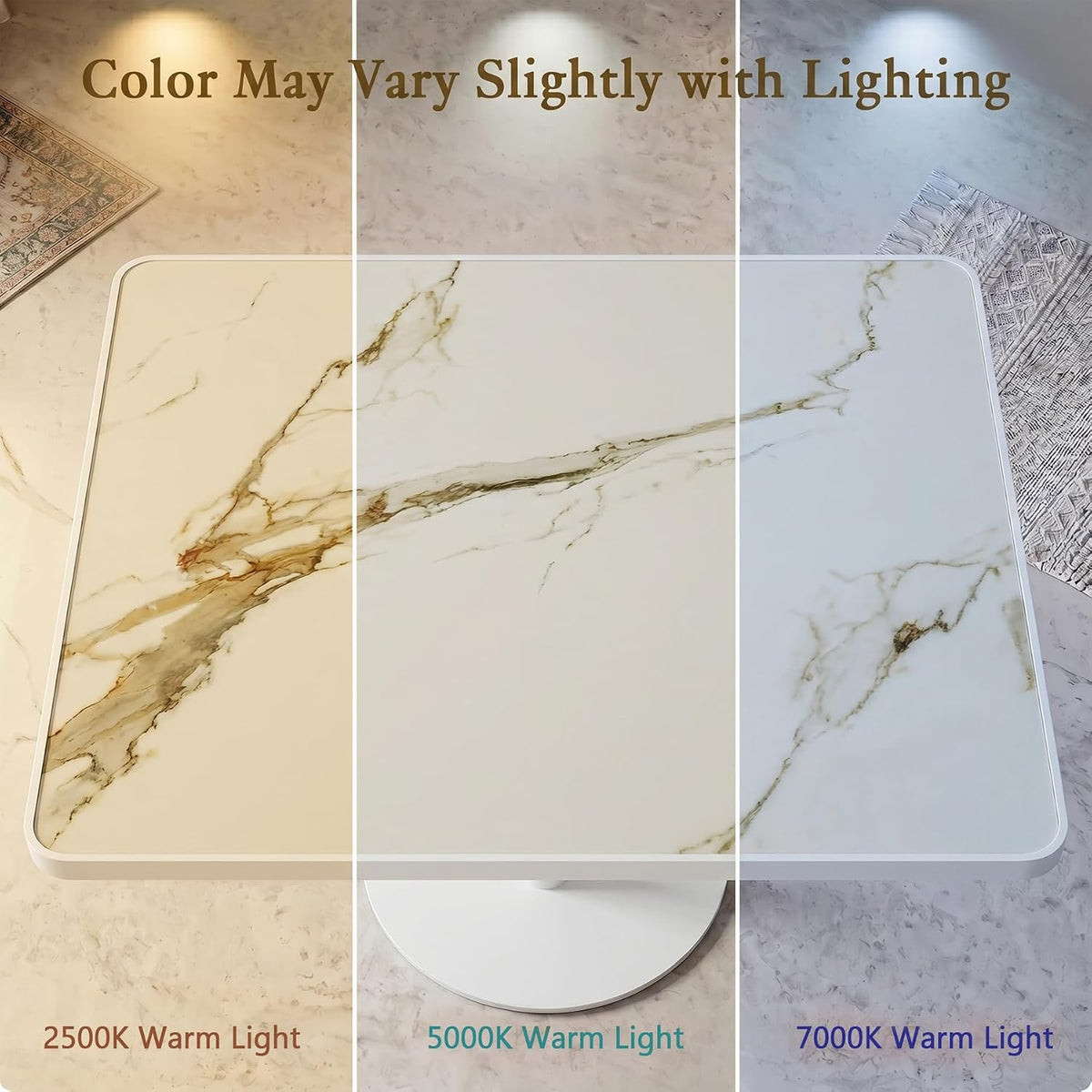 Square Dining Table,31.5'' Small Modern Square Dining Table, Sintered Stone Tulip Tables for 2–4 with Aluminum Alloy Edge&White Metal Base, Bistro Tables for Restaurants/Small Spaces/Marble White Gold
