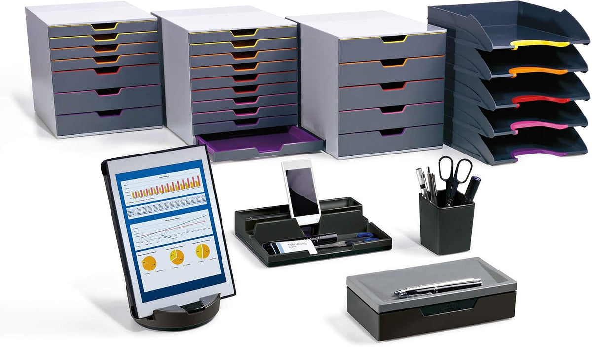 Durable 761358 VARICOLOR Desk Organiser, Compact Stationery Storage Tray with Phone/Table Mount - Charcoal