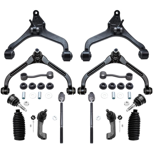 Detroit Axle - 2.4L & 3.7L Front End 14pc Suspension Kit for 02-04 Jeep Liberty 2002 2003 2004, Upper Lower Control Arms Ball Jo