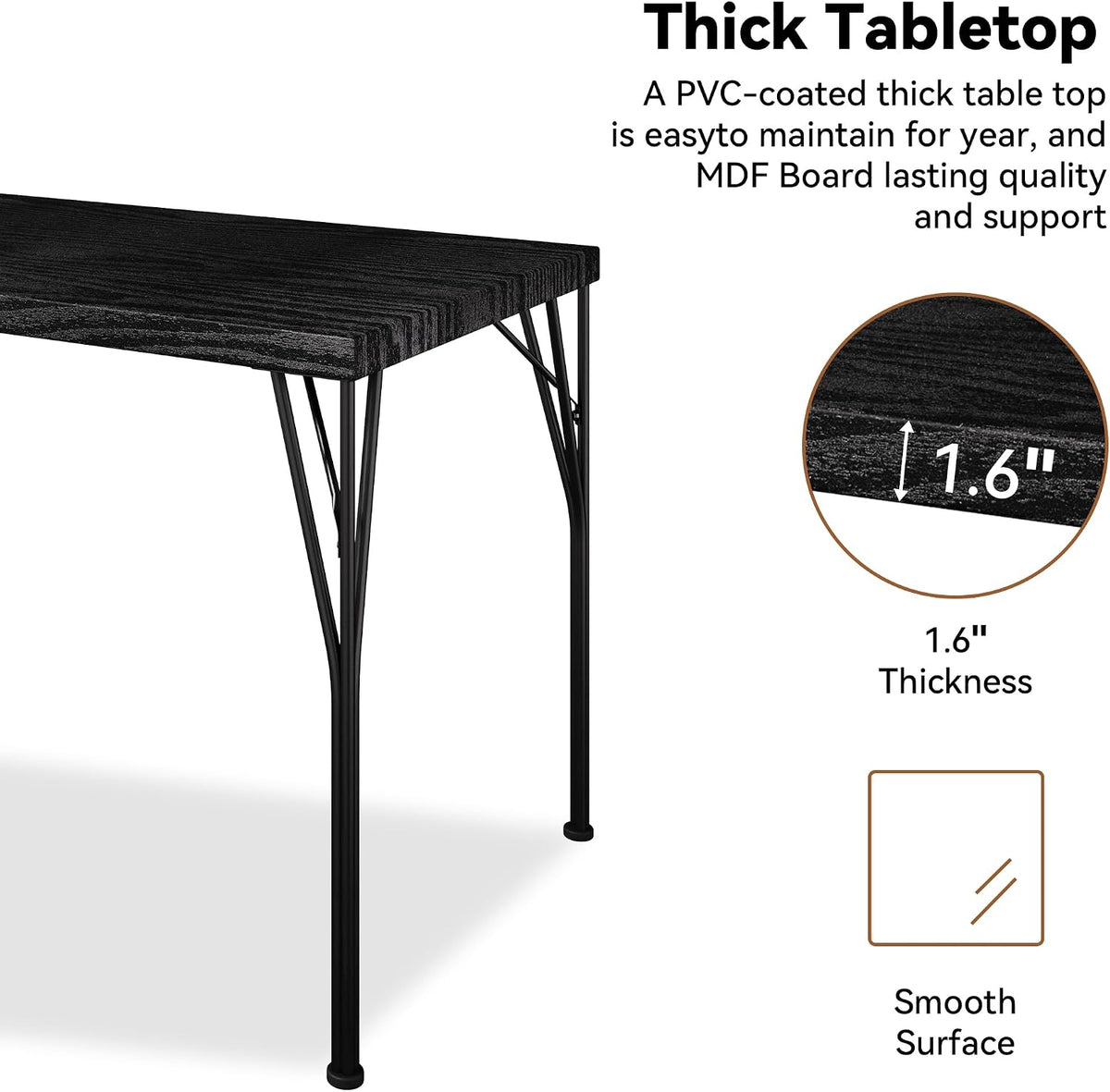 Dining Table Set for 4 with 1.6" Thick Tabletop, 5-Piece Kitchen Table Set, Space-Saving Rectangular Dining Room Kitchen Table Chair Set for Small Space,Dinette,Apartment,Rustic Black