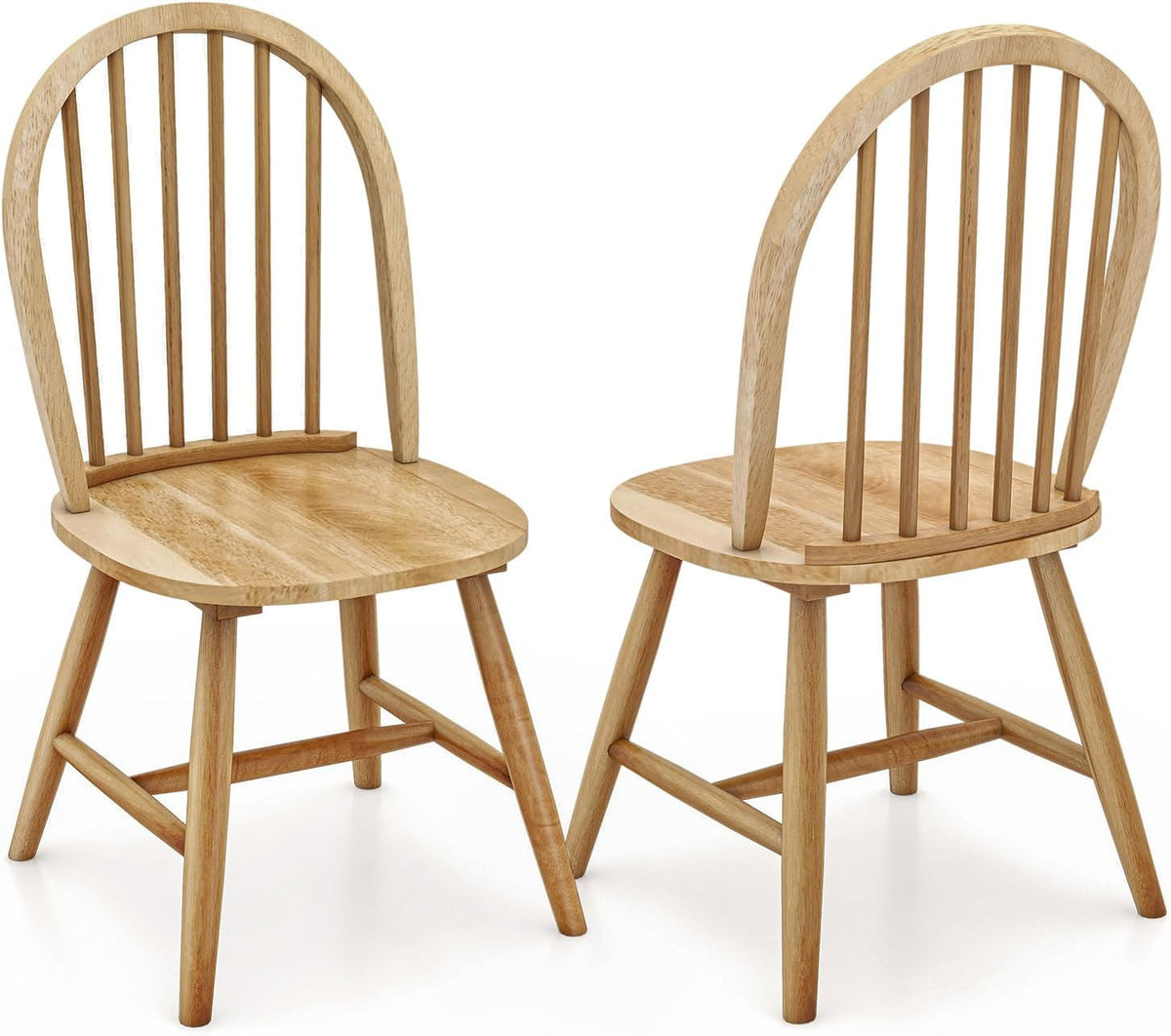 18" Oak Dining Chairs Set of 2, Wood Windsor Chair with Spindle Back for Country Farmhouse Kitchen Island