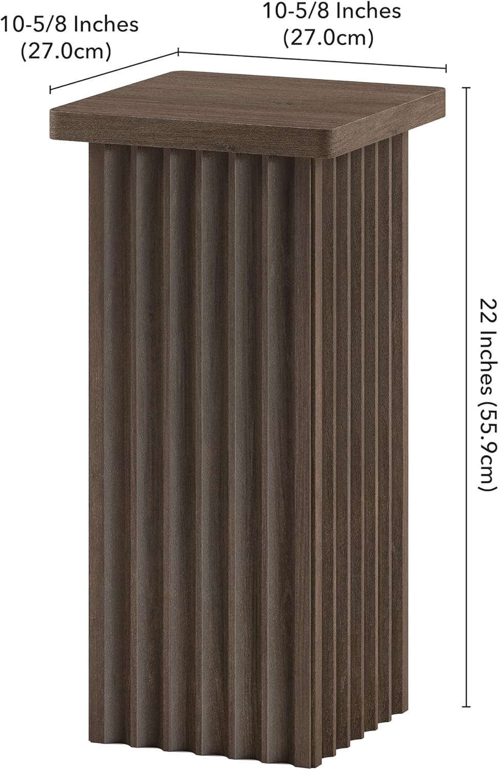 Henn&Hart 11" Fluted Modern Square End Table, Ribbed Side Table, Nightstand for Living Room, Office, Family Room, or Bedroom, Heritage Oak