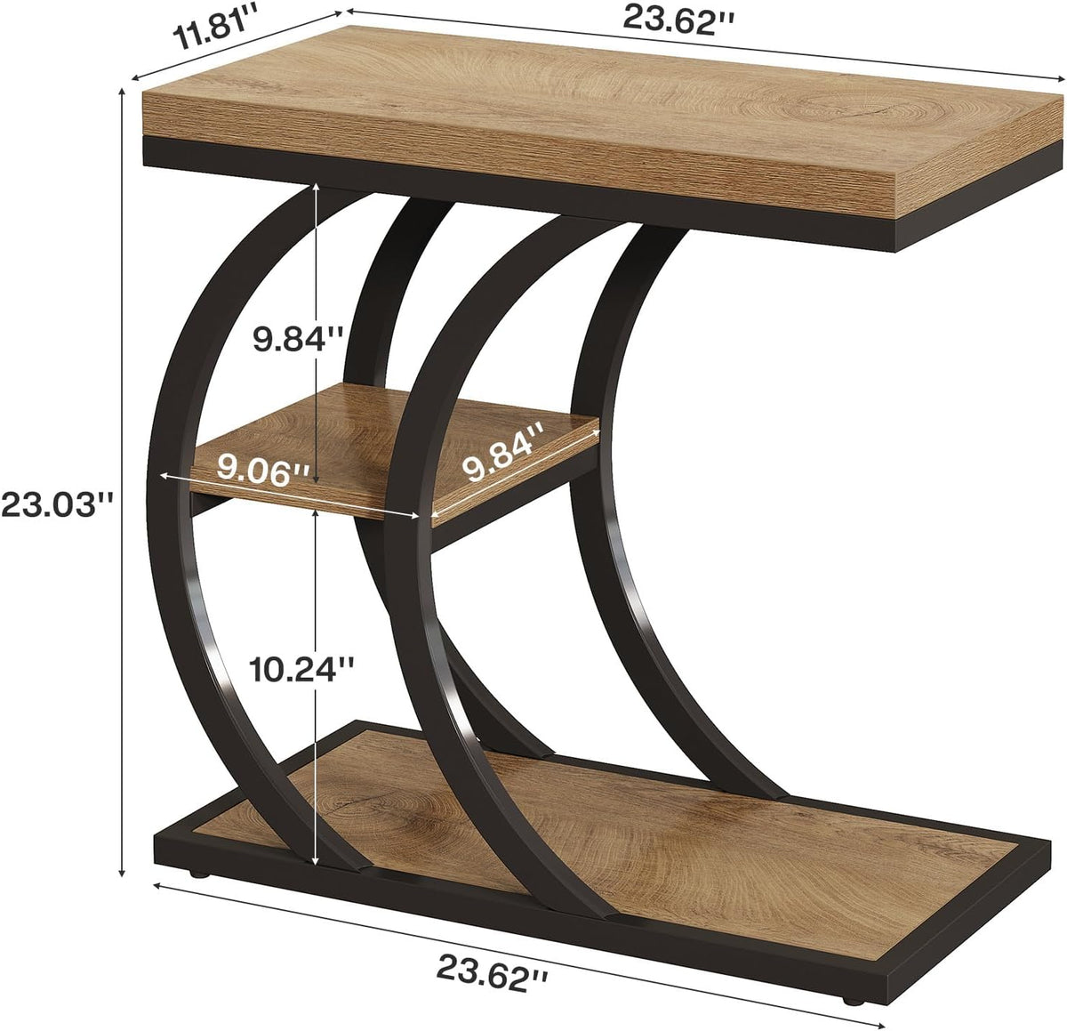 Tribesigns End Table for Living Room, 3-Tier Narrow Wood Couch C-Shaped Side Table with Storage, Industrial Nightstand for Bedroom, Small Spaces, Natural