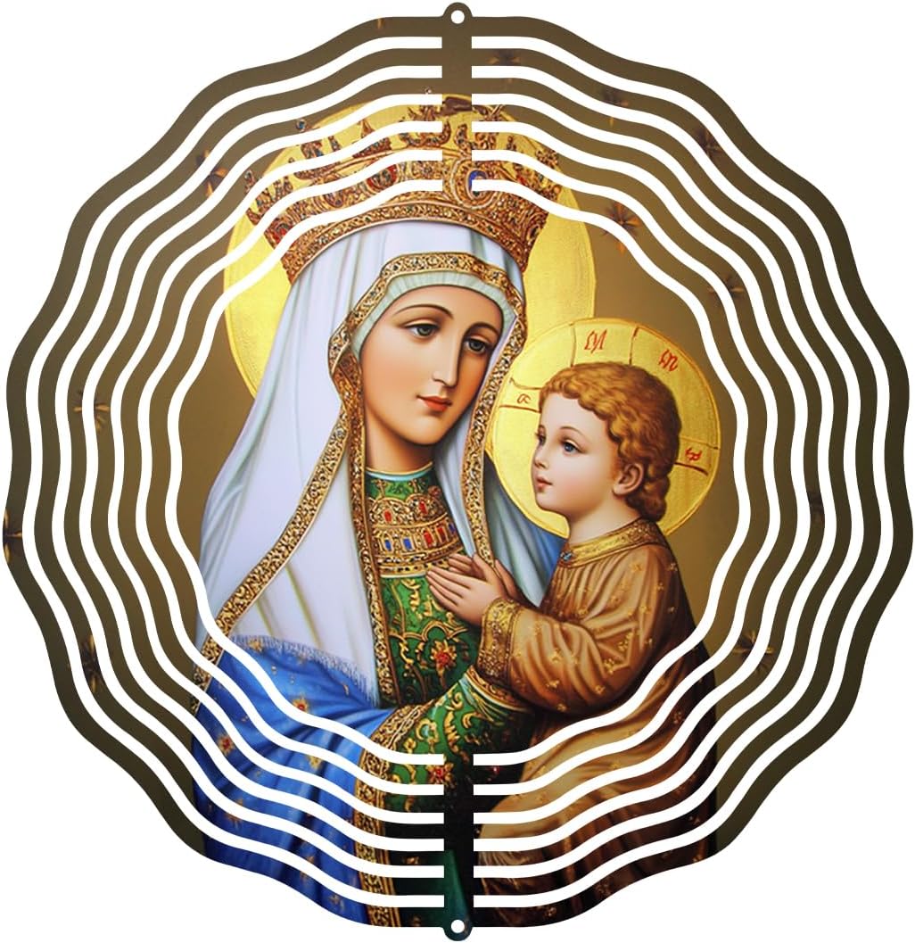 Crown Virgin Mary Wind Spinner, Metal Wind Spinners Outdoor Indoor, Religious Jesus Christ Garden Decor for Outside, Stainless Wind Spinners for Yard and Garden 10 inch 3D (25.76X25 CM)