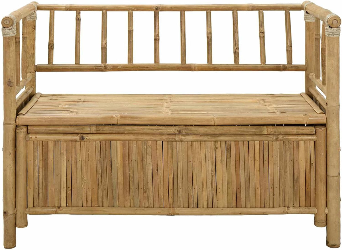 Garden Storage Bench, 43" Bamboo Outdoor Bench with Hidden Storage Compartment, Modern Rectangular Deck Box Seating for Patio, Backyard and Sunroom, Natural Wood Finish