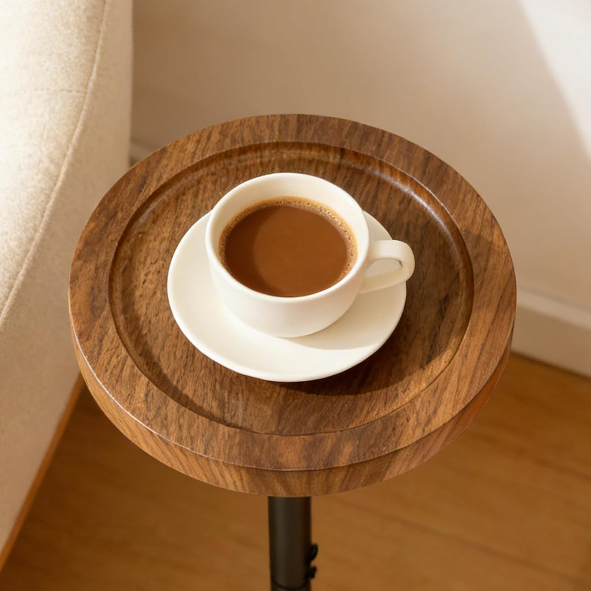 YYW Drink Table, 7.87" Round Side Table, Small Pedestal Side Table, Circle End Table with Metal Base, Martini Tables for Small Spaces, Living Room, Bedroom (Walnut Brown)