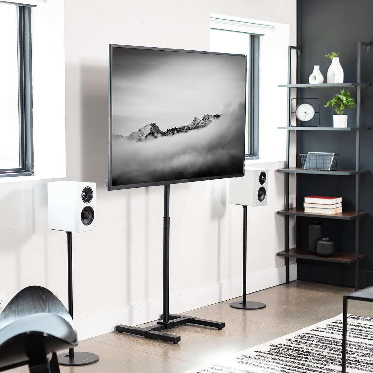 VIVO Black TV Floor Stand for 13 to 65 inch Screens, STAND-TV08 | Adjustable TV Stand for LCD LED OLED 4K Smart Flat and Curved Monitor Panels, Max VESA 400x400, Holds 44 lbs