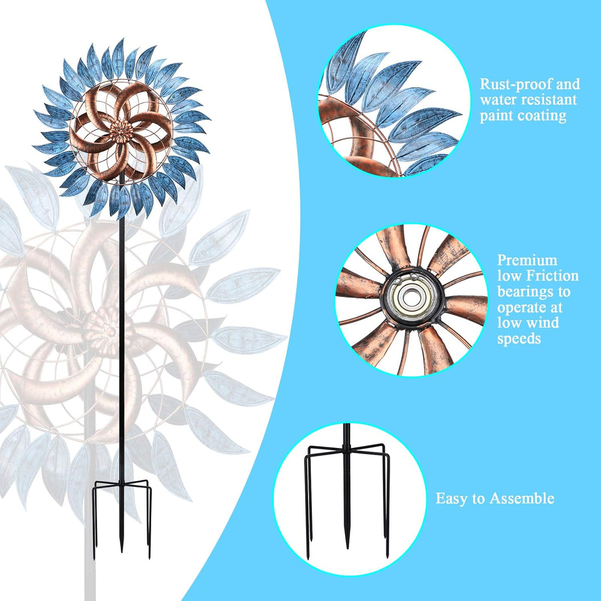 WONDER GARDEN Wind Spinner - 6.2FT Large Wind Sculpture Wind Spinner Metal Windmills for Patio Lawn and Garden Outdoor Decorations