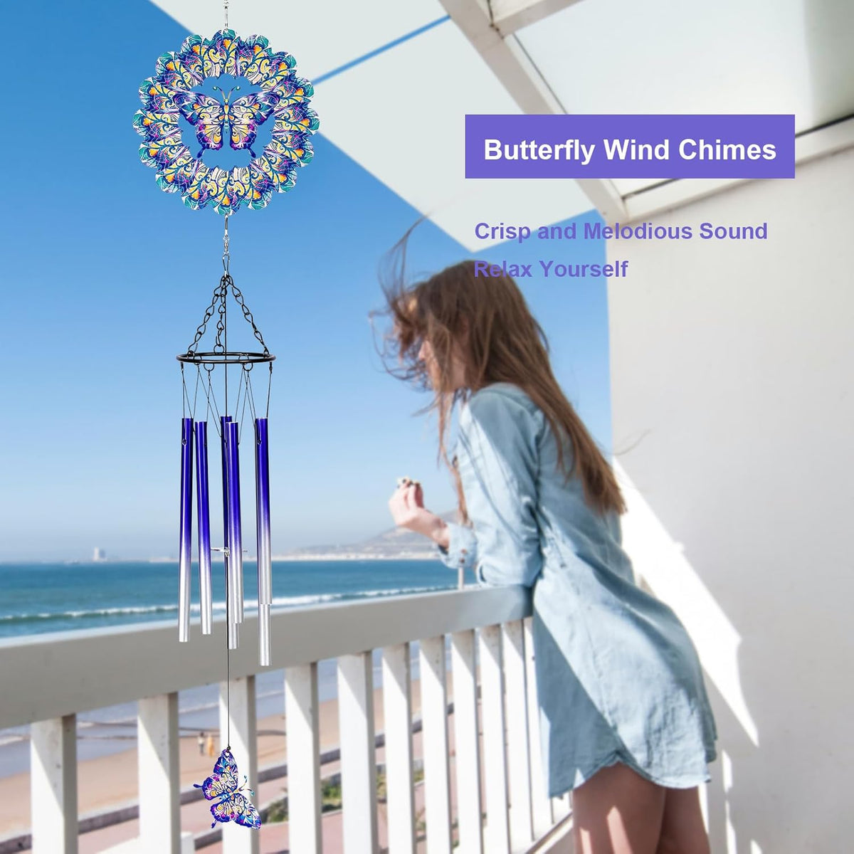 TUOKING Wind Chimes for Outside Butterfly Wind Spinner Windchimes Hanging Decoration for Outdoor Yard Garden Patio, Unique Gift for Mom,Women,Chimes Lovers