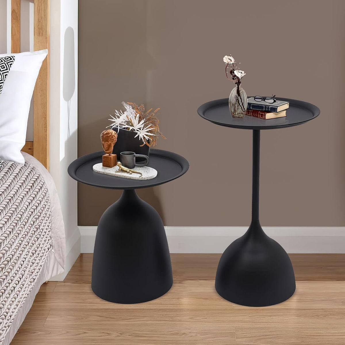 Bacocoo Round Side Table Set of 2, Metal End Tables Matte Black - 16.9" & 23.6" Height Modern Nesting Tables for Living Room, Bedroom, Office Sturdy.(Iron, Easy Assembly)