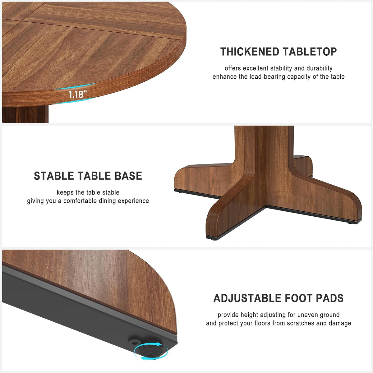 Garvee 47 Inch Round Dining Table for 4, Farmhouse Kitchen Dining Room Circle Dinner Table, Kitchen Dining Room Furniture, Walnut (Table Only)